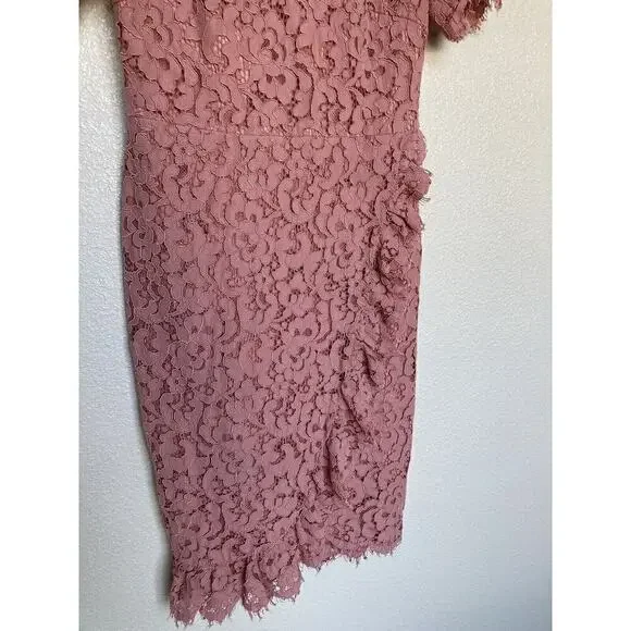 Rachel Parcell Pink Lace Dress Size Medium Knee Length Short Sleeve Ruffle - Picture 4 of 8